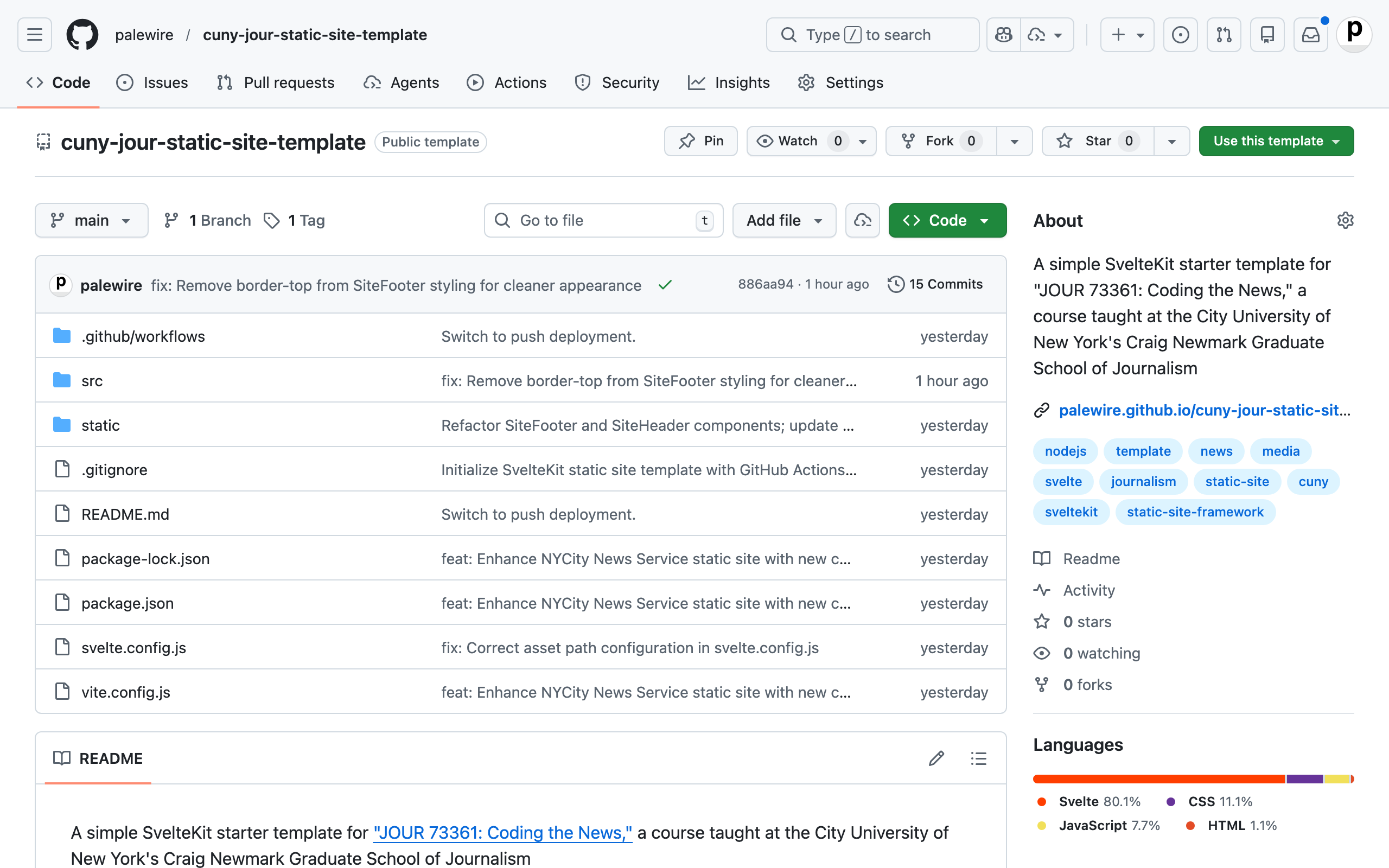 GitHub template repository page showing the Use this template button