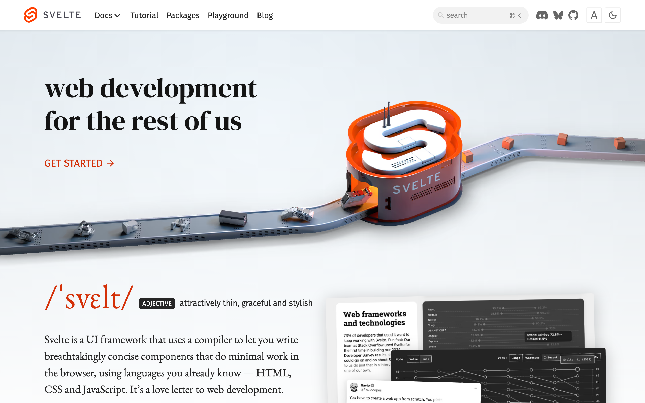 Svelte homepage hero and navigation