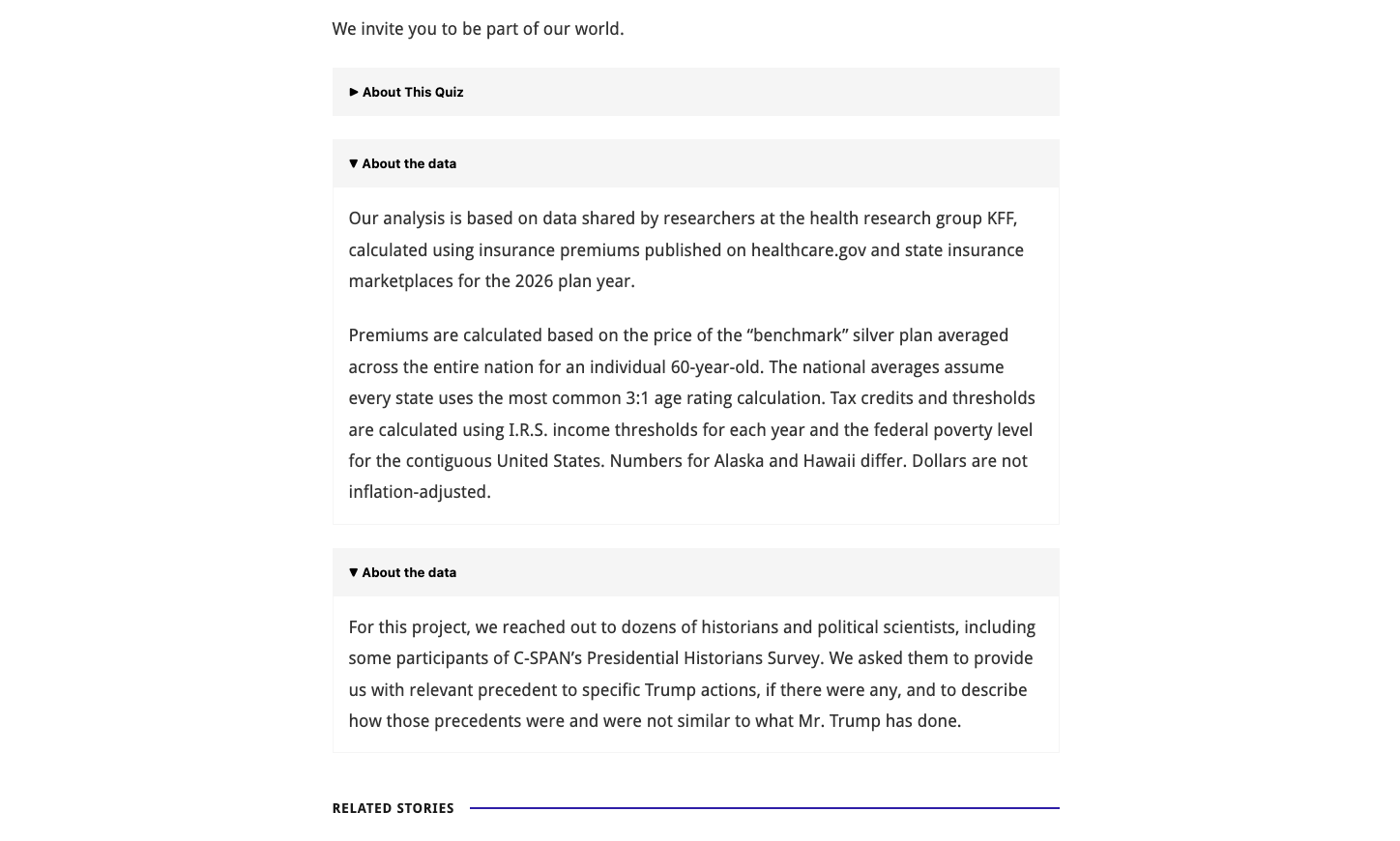 Three ReadMore components stacked on top of each other, each with its own title and content. Two are toggled open to show the content. One is toggled closed to hide the content.