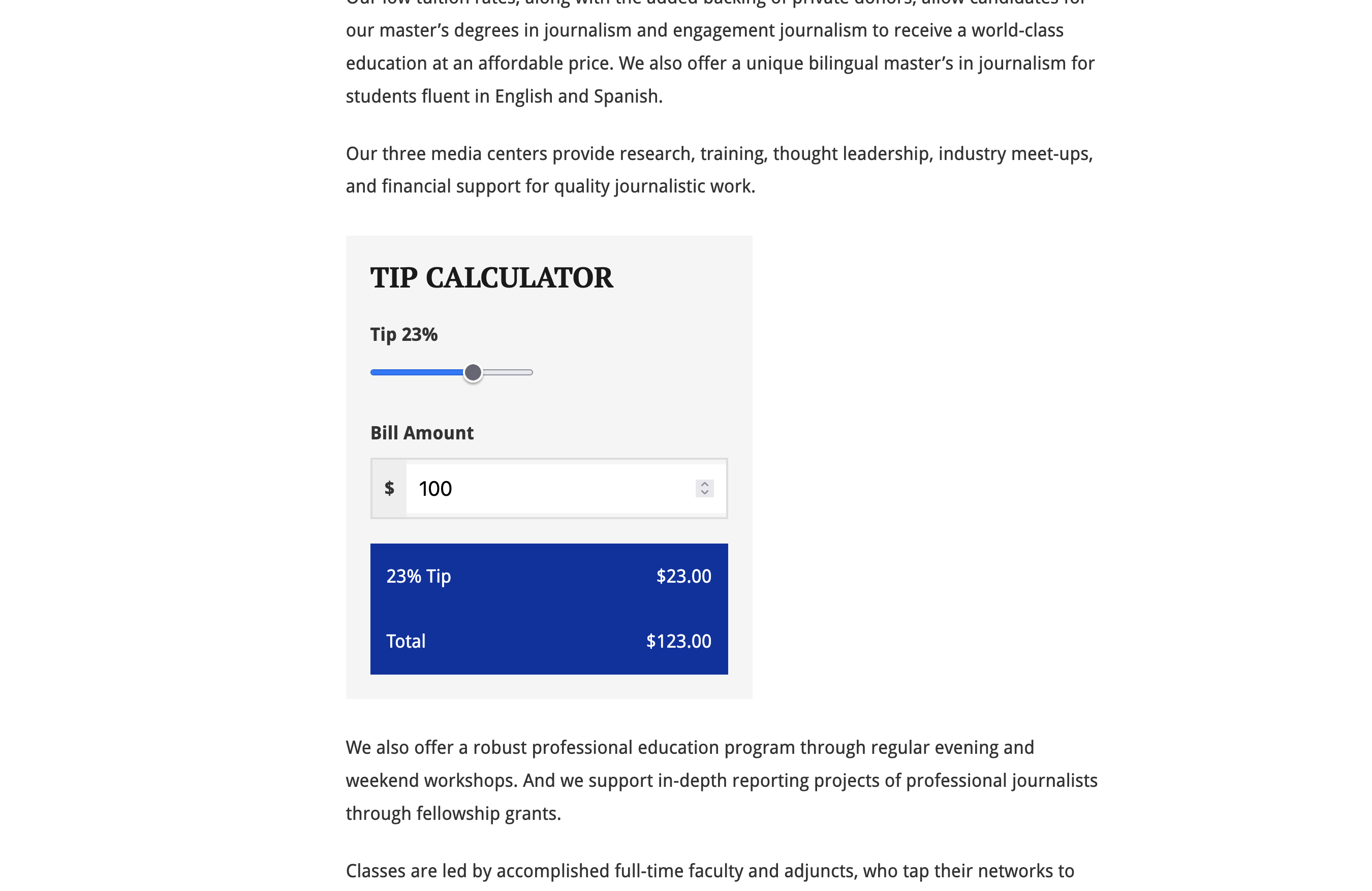 A TipCalculator component with a total added.
