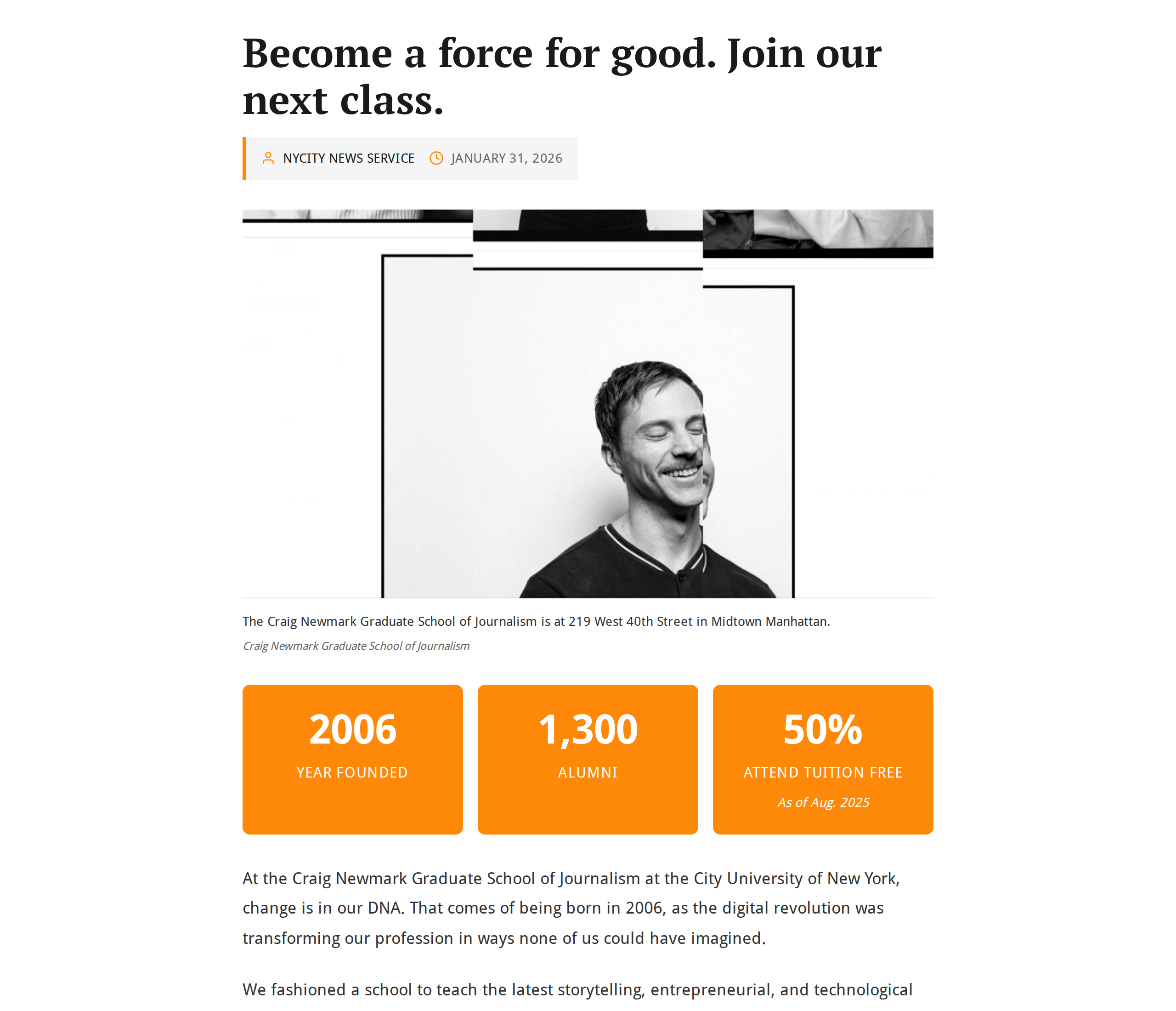 The template site with the blue navigation header removed, showing the page starting directly with the headline