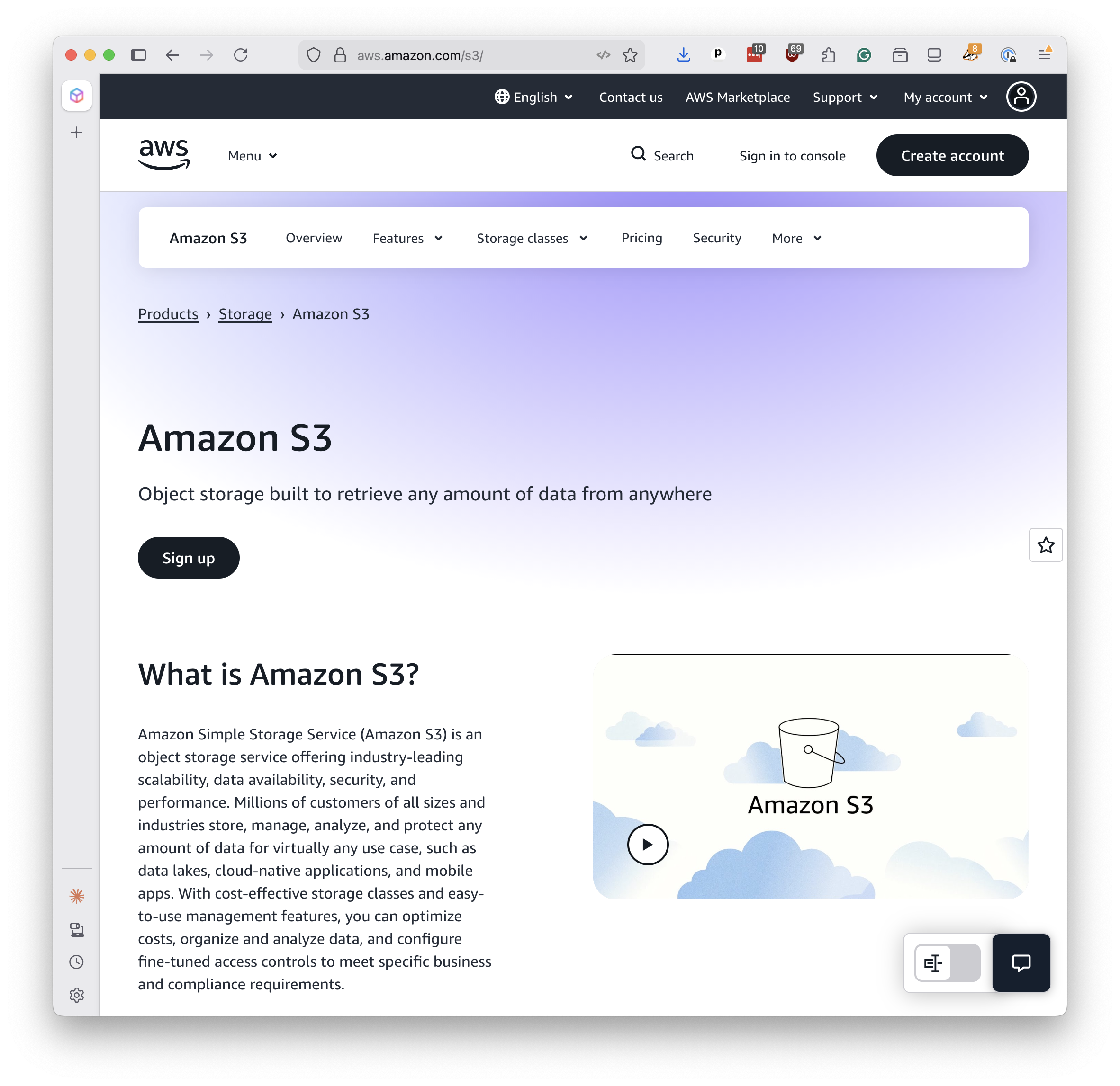 Amazon S3 homepage