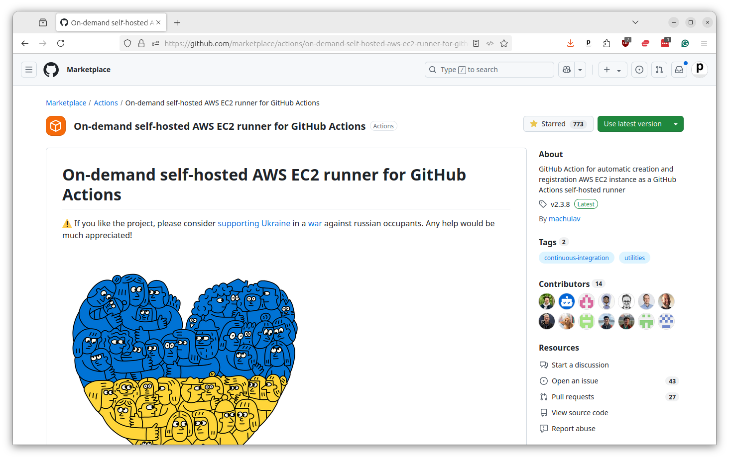 GitHub Actions marketplace listing for On-demand self-hosted AWS EC2 runner action