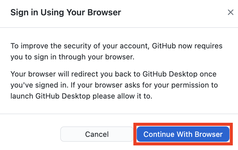 GitHub Desktop browser sign in