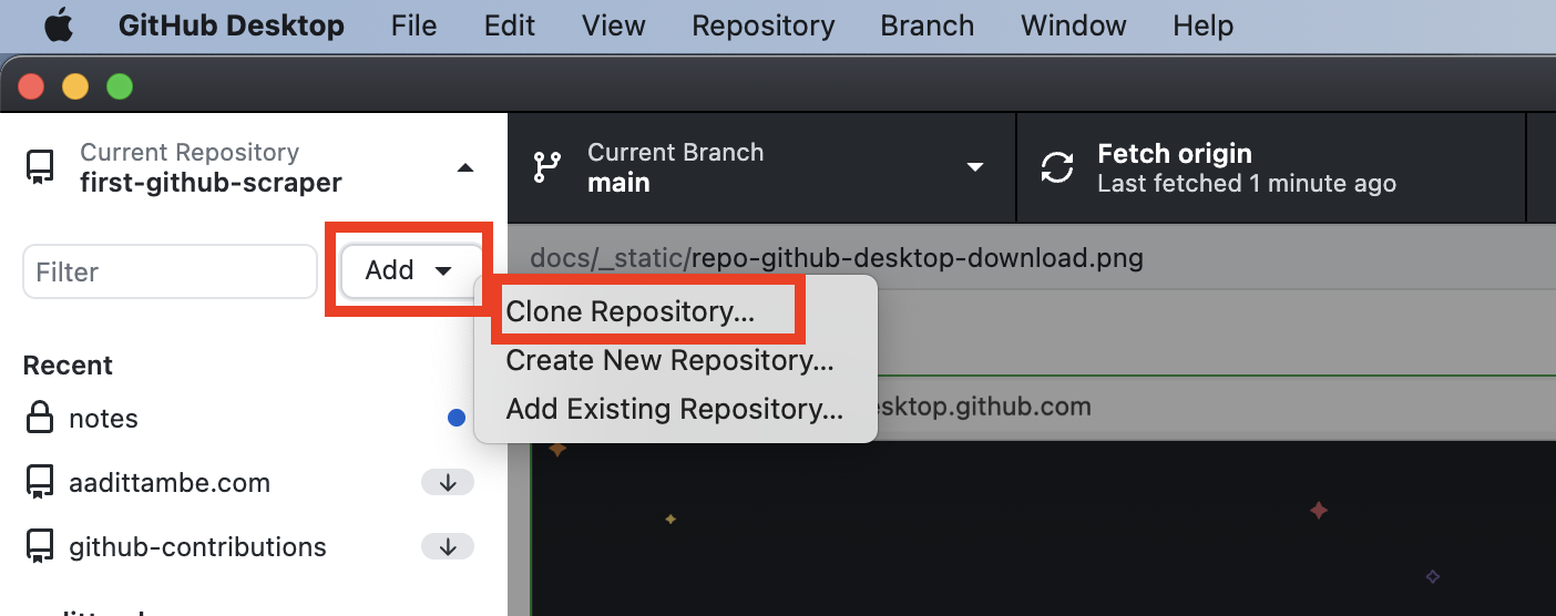 GitHub Desktop clone the repo