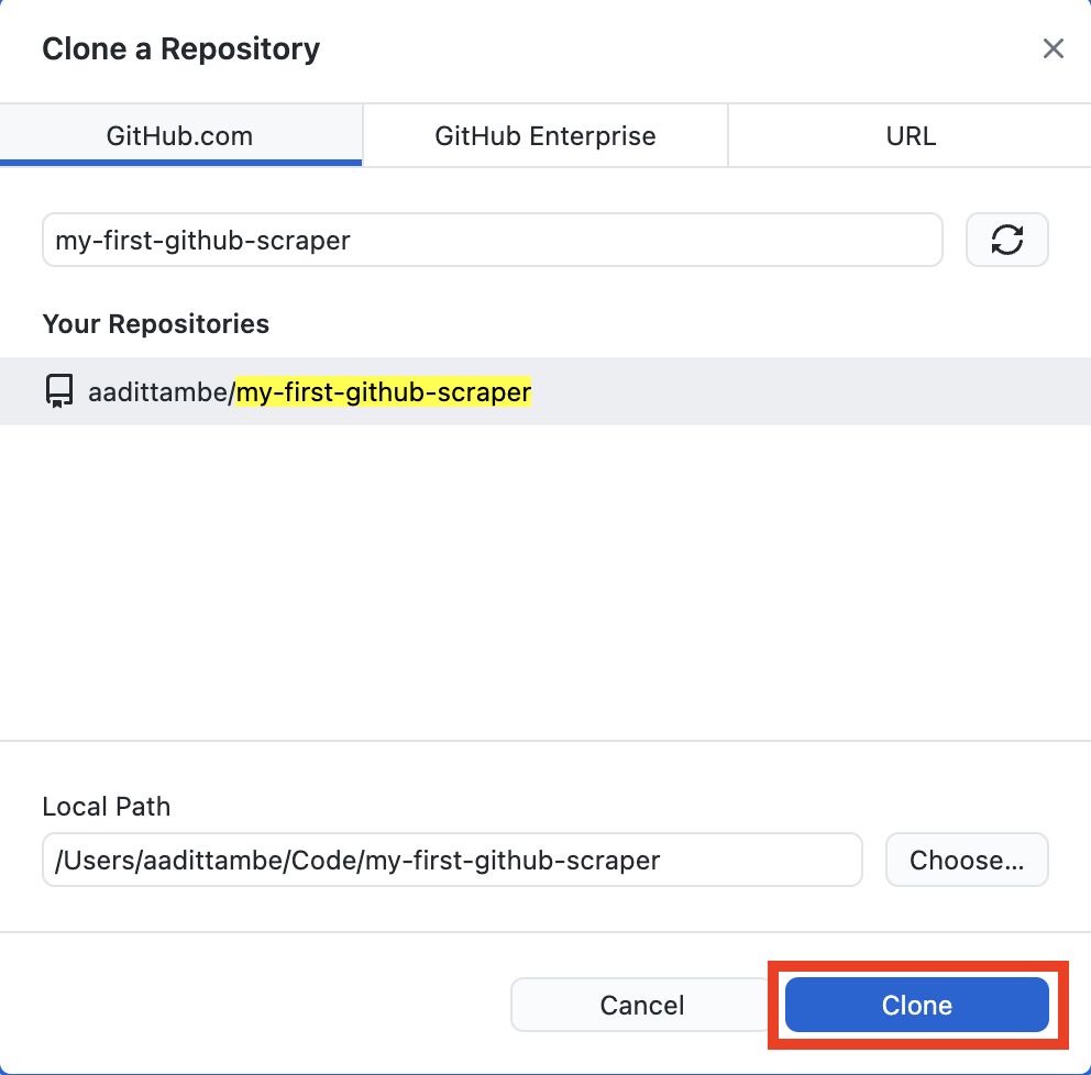 GitHub Desktop final clone