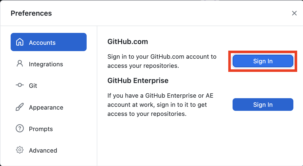 GitHub Desktop settings 2