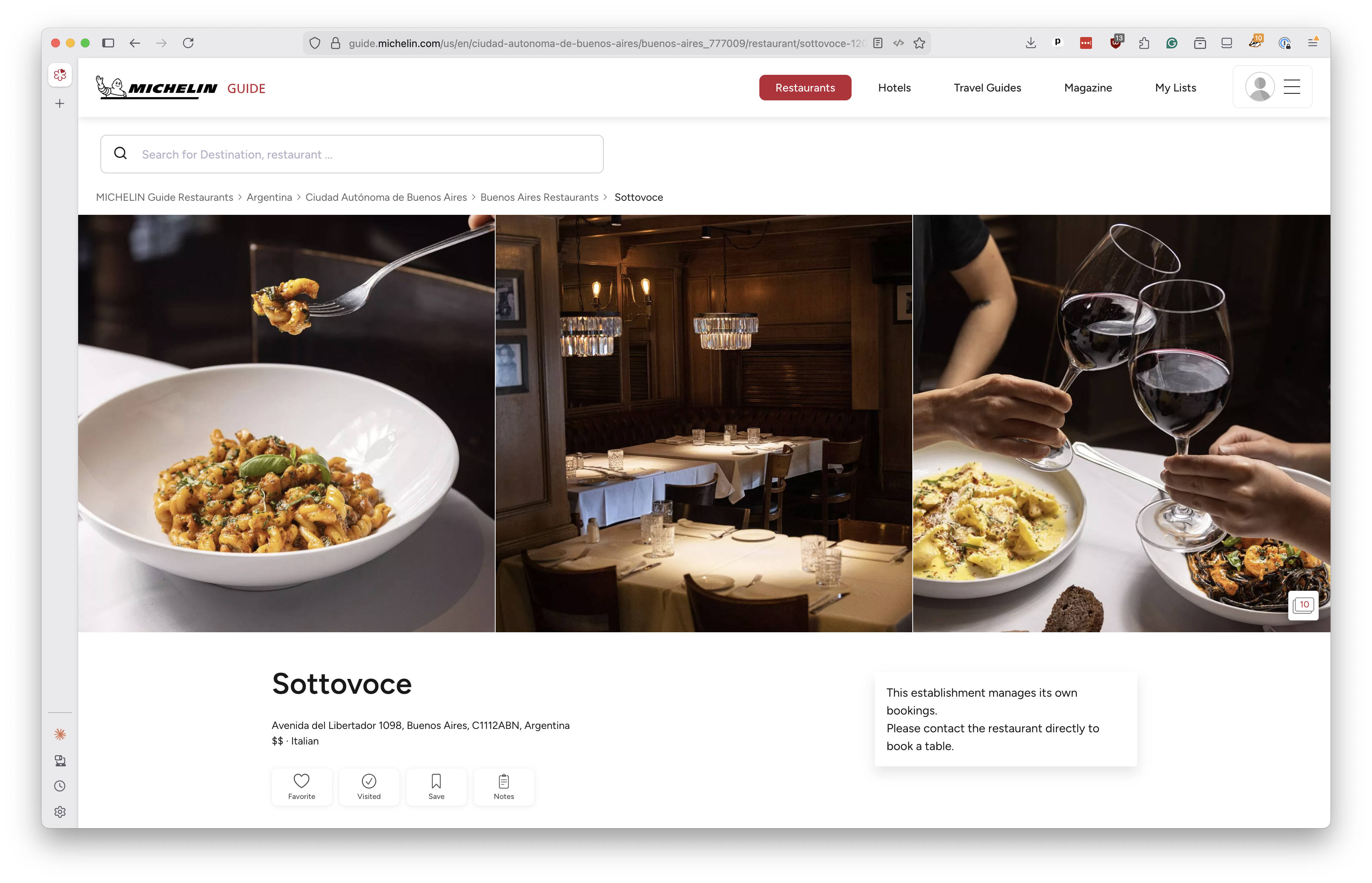 Michelin Guide entry for Sottovoce Madero