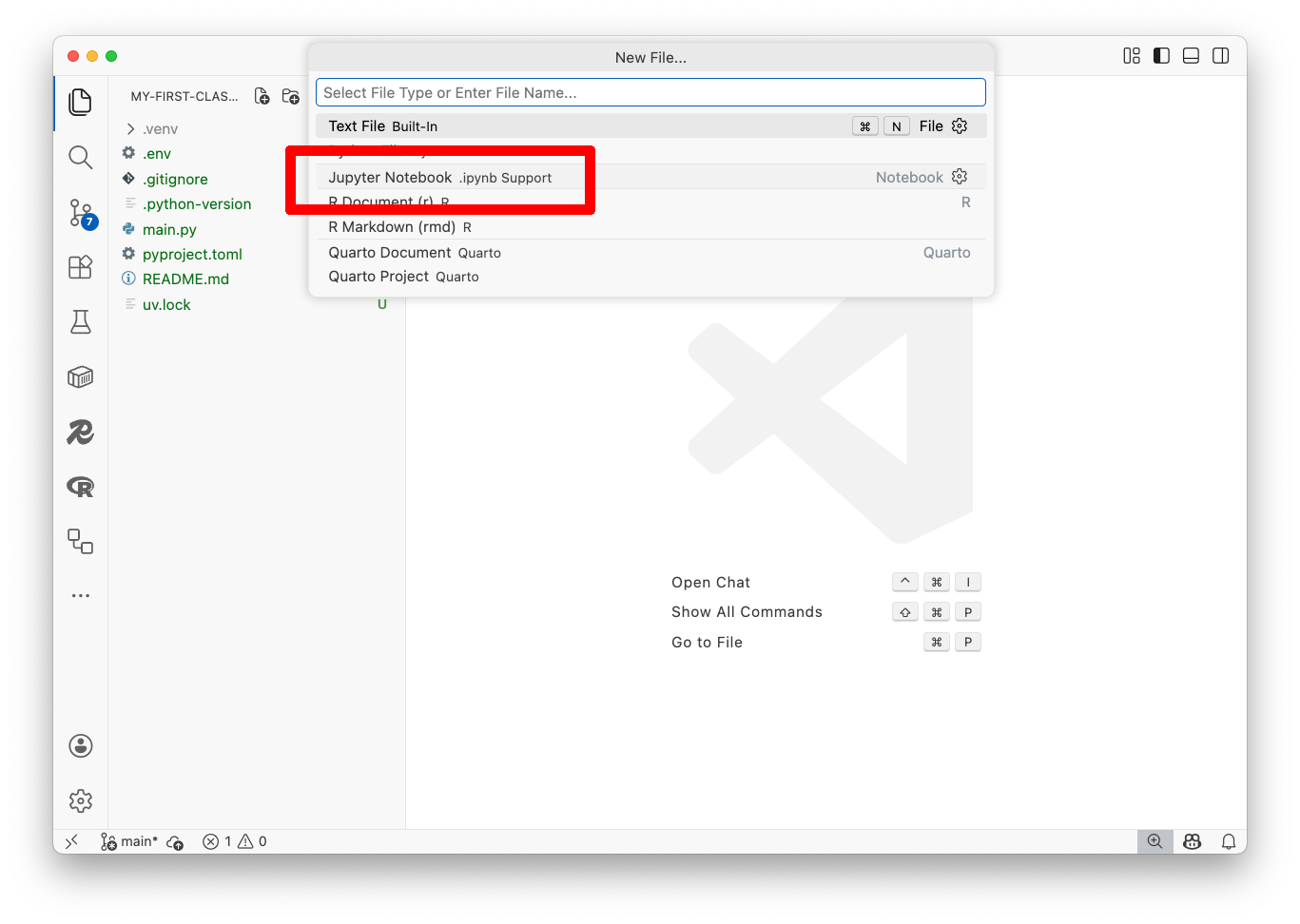 Visual Studio Code new file dialog with "Jupyter Notebook" highlighted
