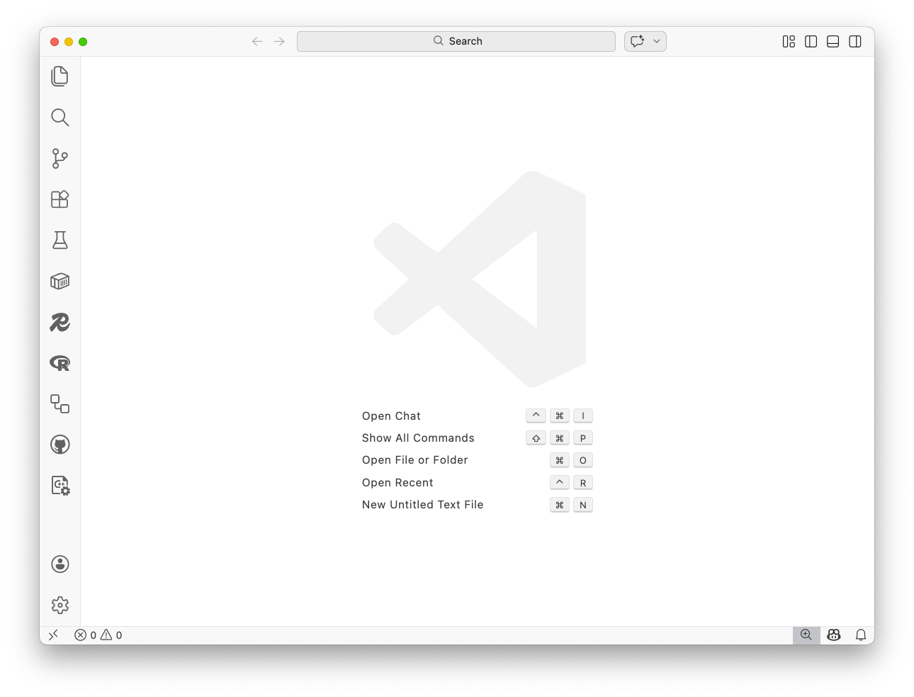 Visual Studio Code welcome screen showing keyboard shortcuts for common actions