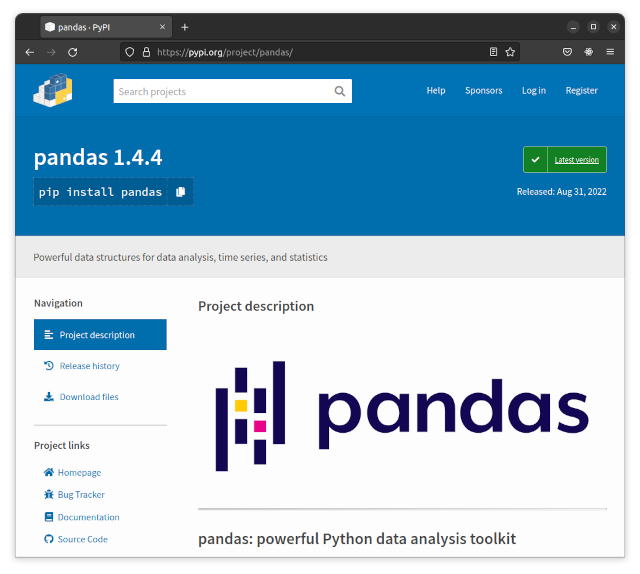 pandas on PyPI