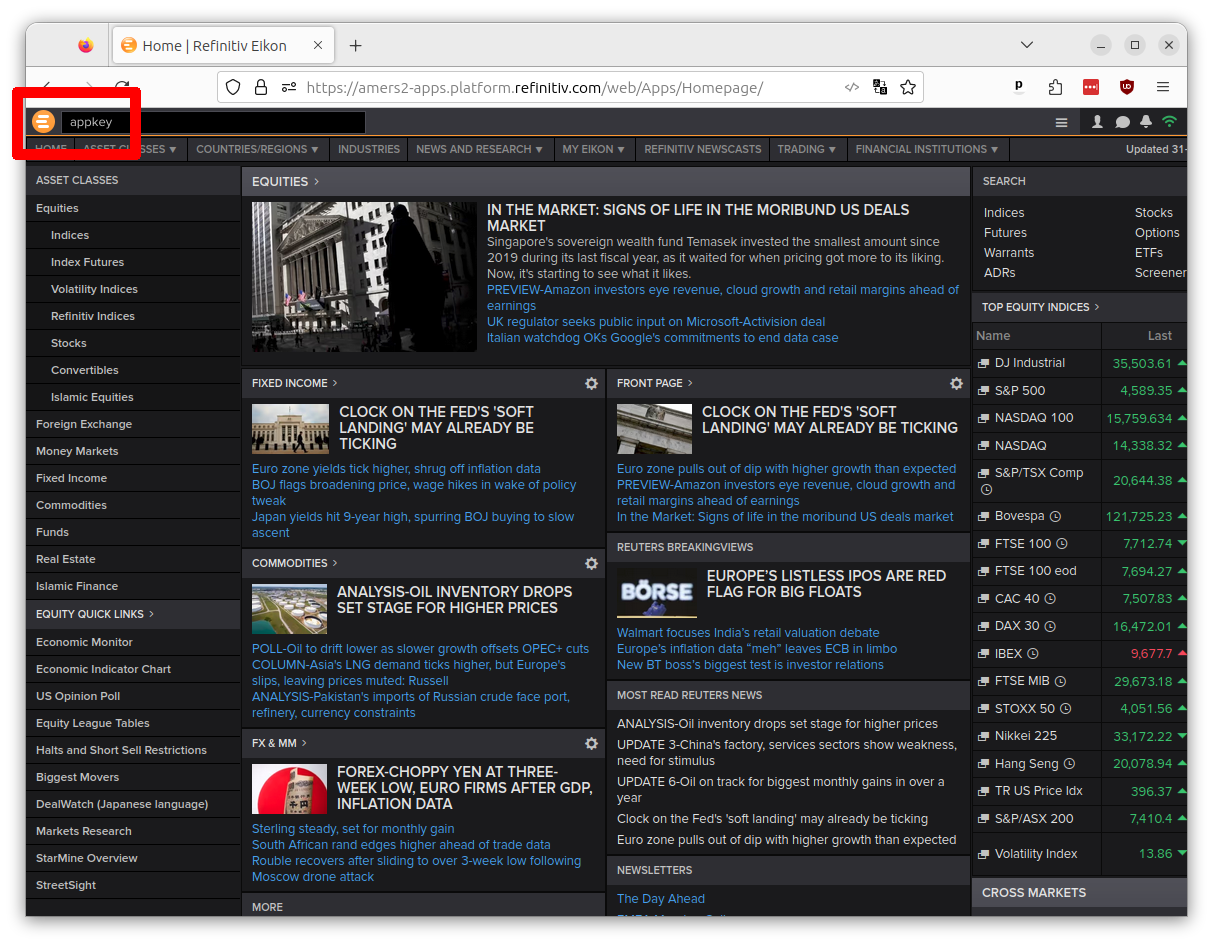 Eikon web access portal search of "appkey"