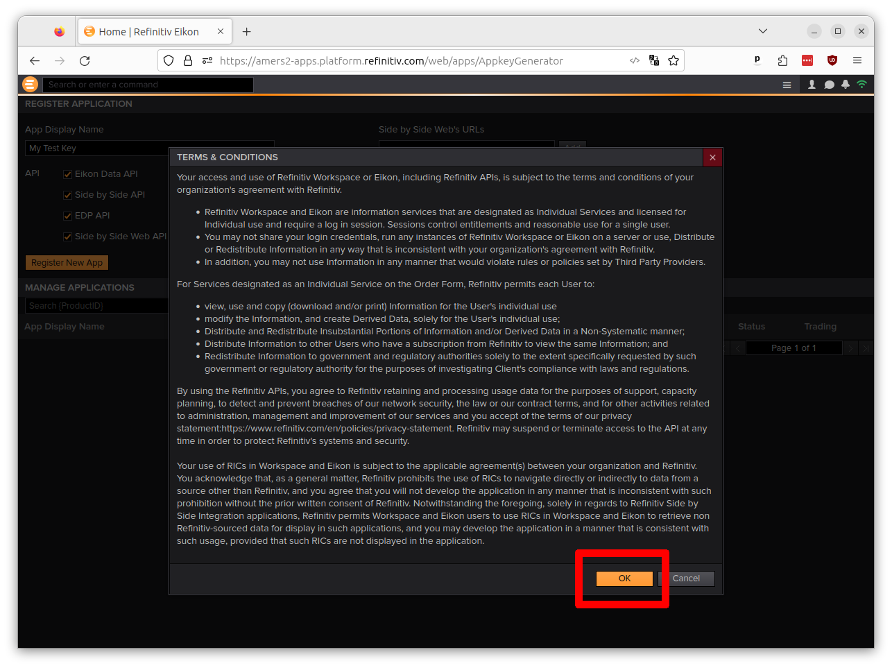 Eikon app key terms of use