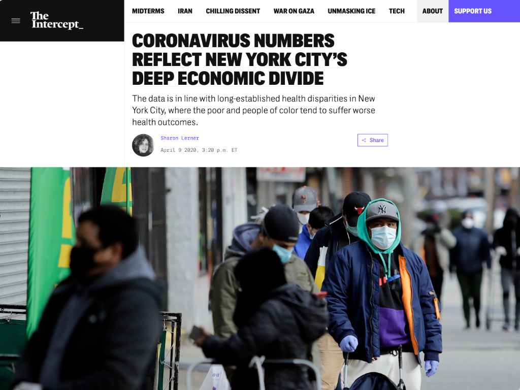 The Intercept article Coronavirus numbers reflect New York City's deep economic divide
