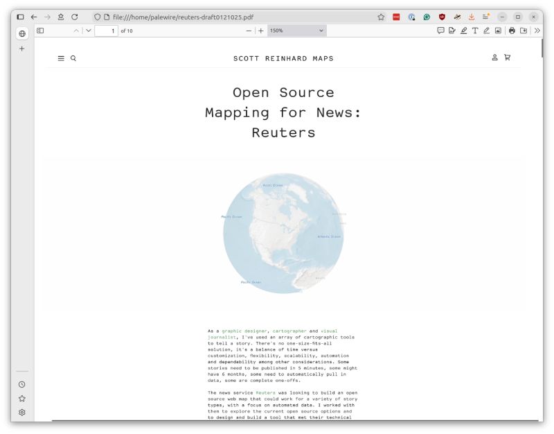 The cover of Scott Reinhard's Open Source Mapping for News: Reuters design article.