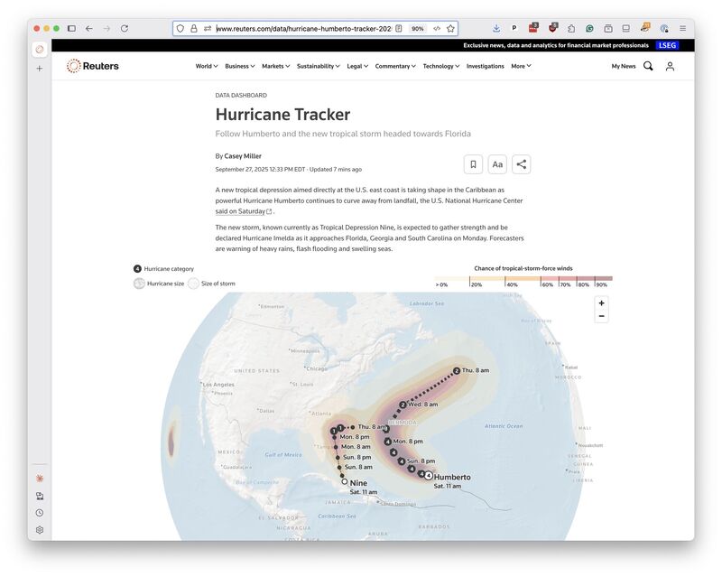 A Reuters Hurricane Tracker page using the new basemap.