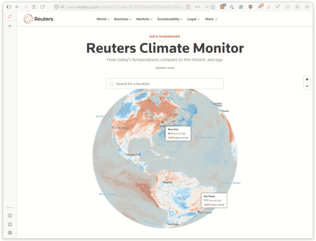 Animated screenshot of the Reuters Climate Monitor dashboard.