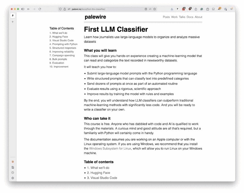 Animated screenshots from the First LLM Classifier and First PMTiles Map NICAR26 textbooks.