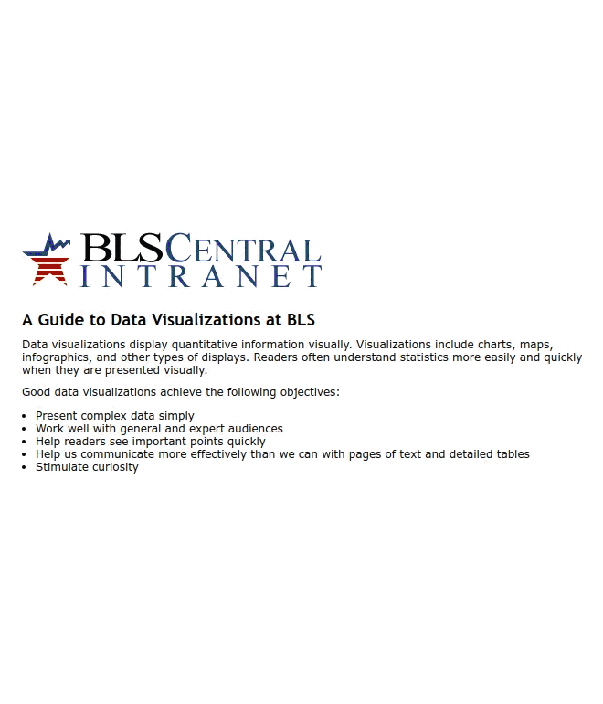 Pages from the Bureau of Labor Statistics data visualization style guide.